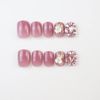 24 Pcs Shimmering Diamond Nail Tips Beautiful Decoration 3D Small Flower Coming-of-Age Ceremony Nail Reception Party After-Party Wedding Nails Beautiful Lovely Pink False Nail