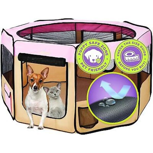 Zampa Pet Playpen Medium 45"X45"X24" Pop up Portable Playpen Pink