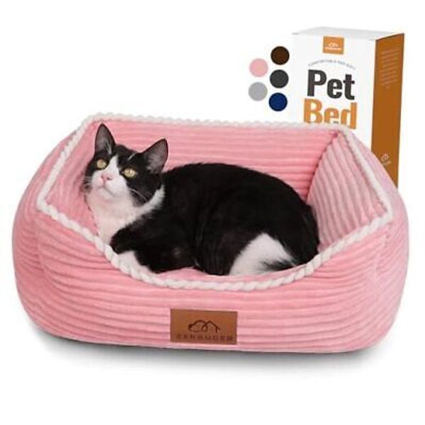 Cat Dog Bed for Pets, Rectangle Pet Bed Gift for Puppy and Kitten, Pink Small