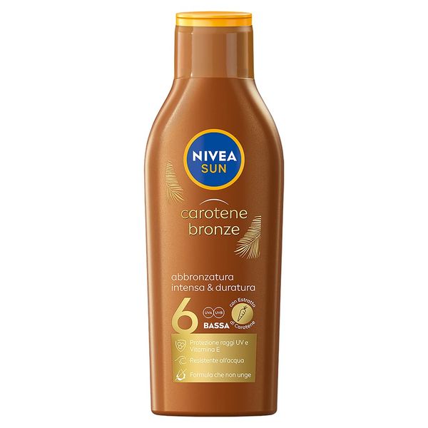 Nivea SUN Sonnenmilch Carotin Bronze SPF 6 200 ml Sonnenschutzmilch für eine goldene Bräune, Sonnencreme angereichert mit Carotin und Vitamin E