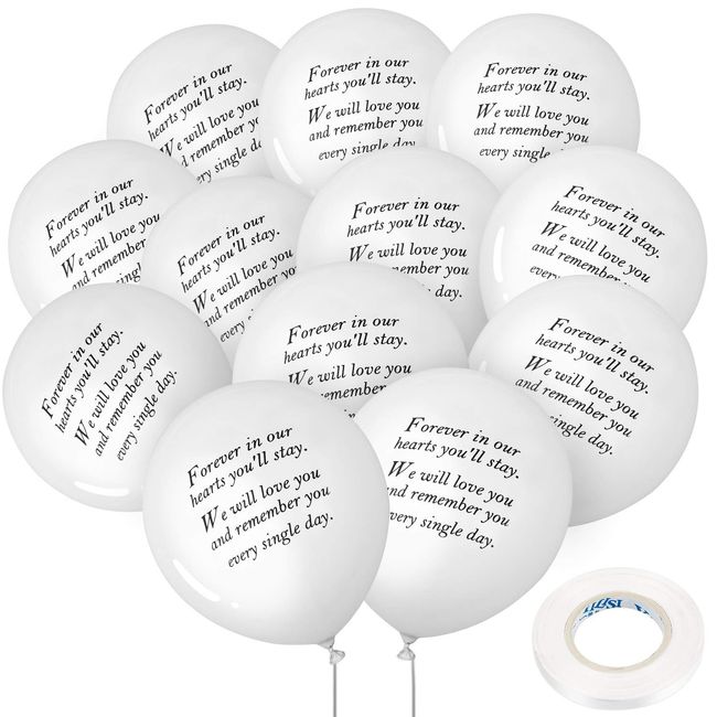 Gejoy 50 Pieces Memorial Balloons Remembrance Balloons White Funeral Balloons and 3 Pieces Balloon Ribbon for Balloon Release, Funeral Decoration