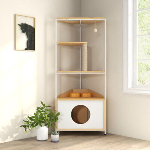 Corner Cat Tower, Cat Tree with Scratching Post, Pet Furniture for Indoor Cats