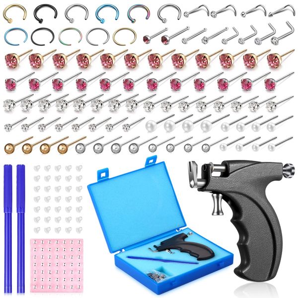 Chumia 157 Pcs Stainless Steel Body Ear Piercing Gun Tool Set, Ear Piercing Gun Kit 36 Pairs Stainless Steel Studs 98 Earrings 22 Nose Studs Ear Nose Navel Piercing Machines for for Salon Home