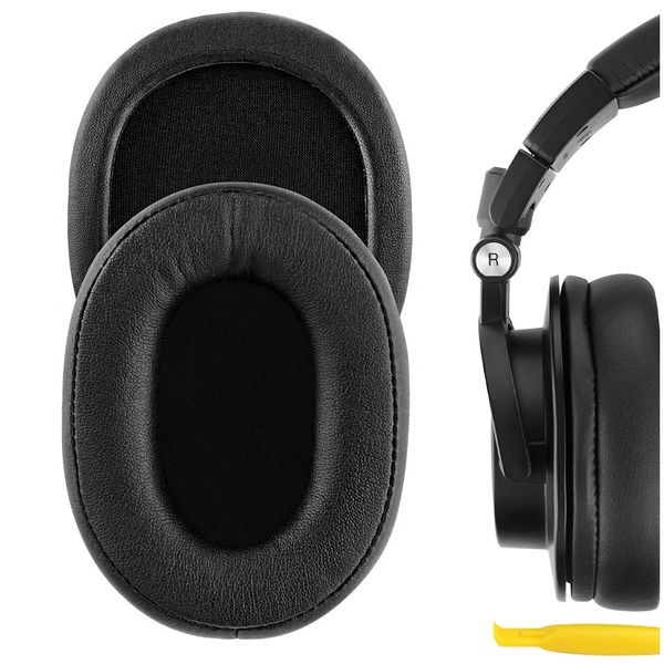 Geekria QuickFit Protein Leather Replacement Ear Pads for Audio Technica ATH-M50X ATH-M50XBT ATH-M50xBT2 ATH-M50 ATH-M40X ATH-M30 ATH-M20 AR5BT Headphones Earpads, Headset Ear Cushion (Black)