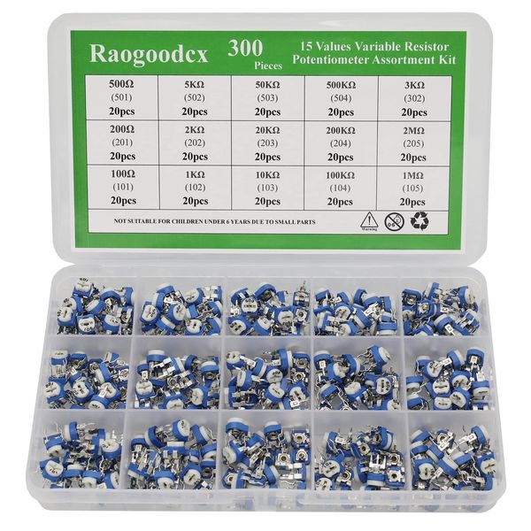 300 Pieces 15 Value 100 Ohm 2M Ohm Trimpot Variable Resistor 6 mm Potentiometer Assortment Kit