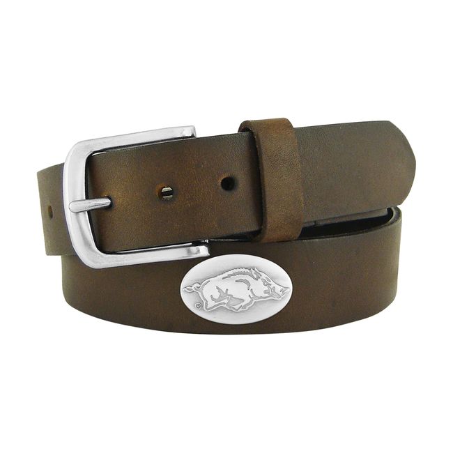 NCAA Arkansas Razorbacks Zep-Pro Leather Concho Belt, Brown, 38-inches