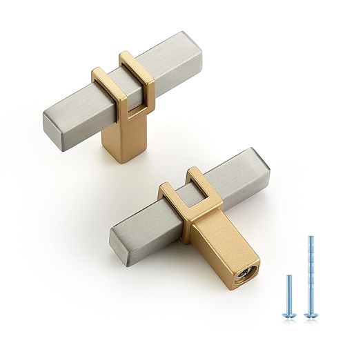 HOME EDIT 2 inch Cabinet Handles, 10 Pack Kitchen Cabinet Handles Brushed Nickel and Gold Drawer Pulls Zinc Alloy Square Bar Kitchen Pulls