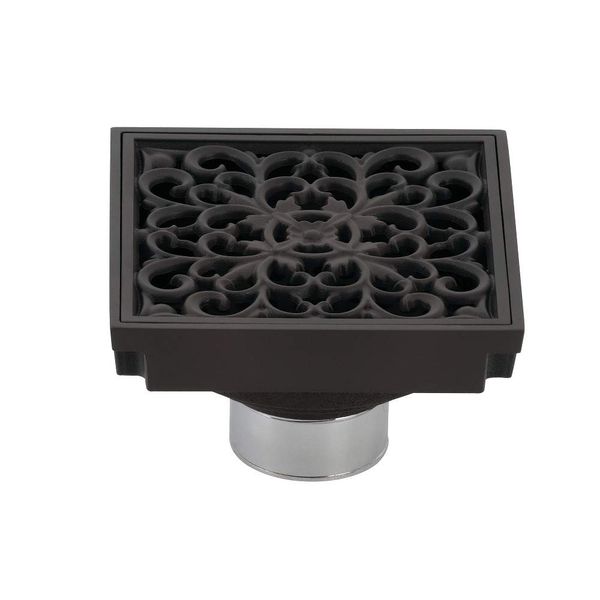 4 in. Watercourse Scroll Square Grid Shower Drain, Oil Rubbed Bronze
