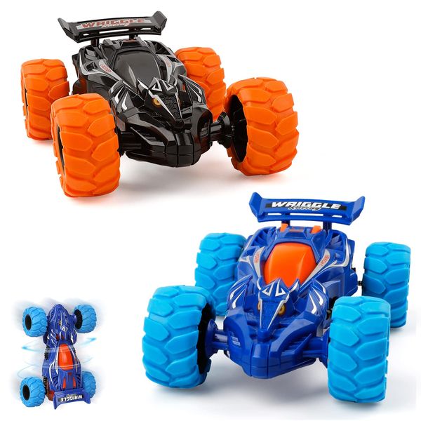 m zimoon Monster Truck Toys, 2pcs Pull Back Cars Inertia Friction Powered Car 360°Rotating Stunt Dragon Push and Go Vehicles Toys Christmas Birthday Gifts for 3-7 Years Old Boys Girls(Blue, Black)