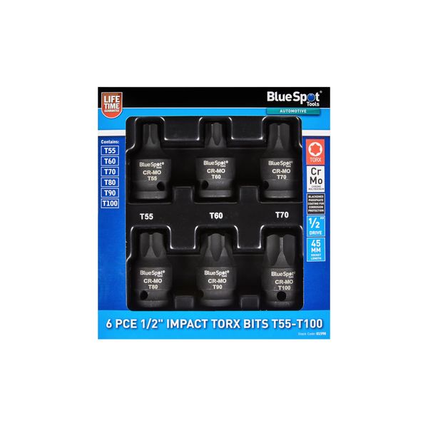 Blue Spot Tools 6 PCE 1/2" Impact Torx Bits (T55-T100)