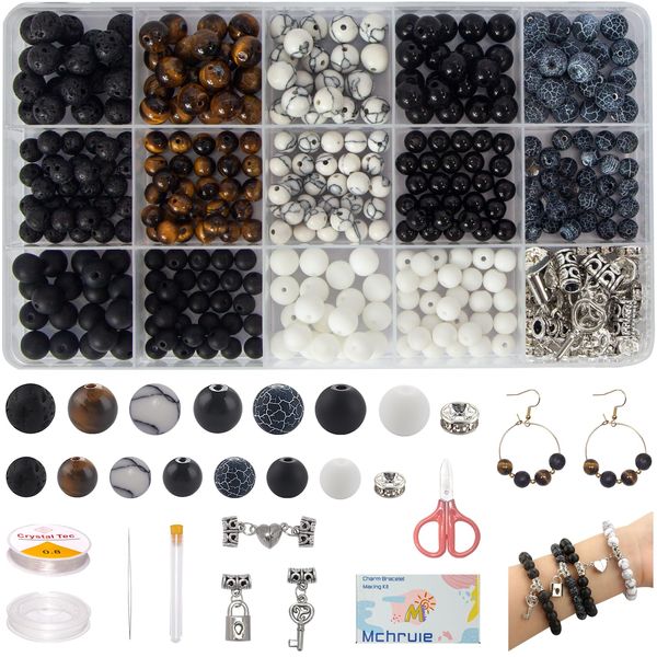 Stone Beads for Jewelry Making, Charm Bracelet Making Kit 450Pcs Beads for Bracelets Making Kit DIY Magnetic Bracelets for Couples Lovers