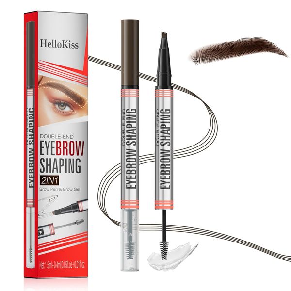 Eyebrow Pencil - Microblading Eyebrow Pen - Waterproof Eyebrow Pencil with Brow Brush - Magic Eyebrow Pencil - Brow Pencil for Makeup Rapid Natural Brow Beginners(Dark Brown)