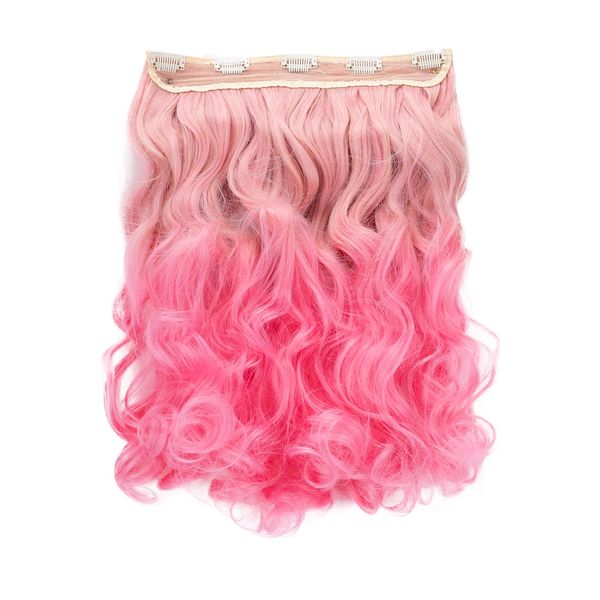 CAISHA 5 Clips 60cm One Piece Clip In Extension Bunte Haarverlängerung Hiztebeständig Haarteil Gewellt oder Glatt Rosa Mix CEB3a