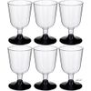 30 x Clear Plastic Party Wine Glasses with a Black Stem Base - BBQ