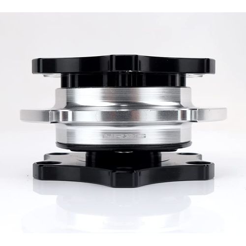 NRG Innovations NRG-SRK-R200BK-SL SFI 42.1 Spec D shaped Steering Wheel Quick Release Short Hub Adapter, 6x70mm Bolt Pattern Black Shinny Body/Silver Shinny Ring
