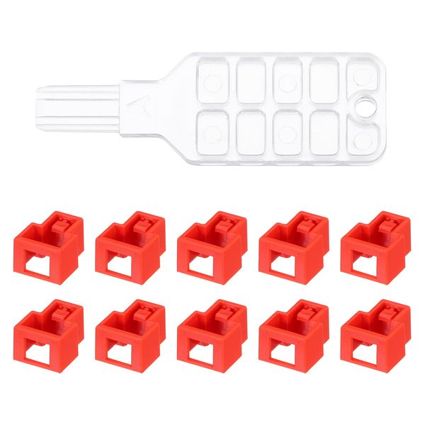 sourcing map 10pcs Port Blocker Locking RJ45 Port/Dust Blocker with Plastic Color Coded Keys,Red