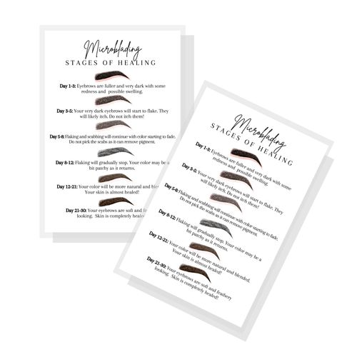 Lashicorn Eyebrow Microblading Stages of Healing Postcards |30 Pack | Size 4 x 6 inches Postcard | Micropigmentationologist | Permanent Makeup Artist | White Card Design