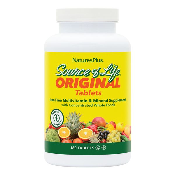 NaturesPlus Source of Life No Iron - 180 Tablets - Multi-Vitamin & Mineral Supplement - Supports Natural Energy & Overall Well-Being - Gluten Free, Vegetarian - 60 Servings