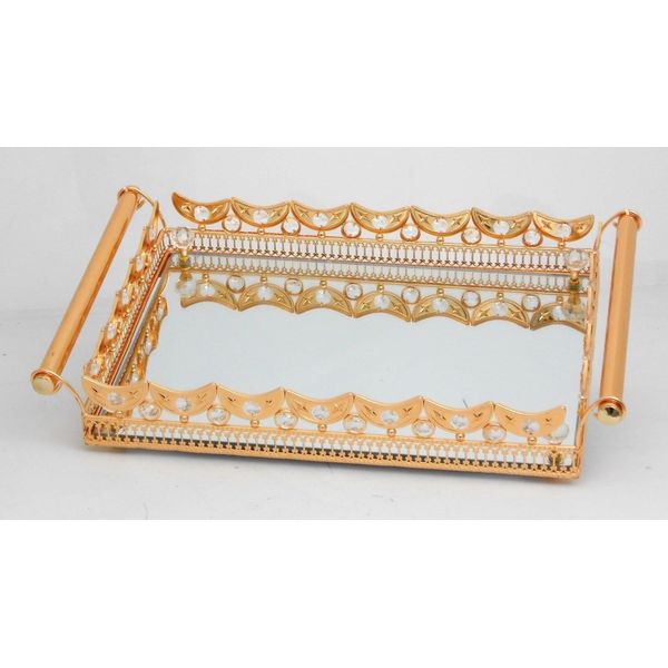 Gold handle & metal serving tray with mirror / Home decorative