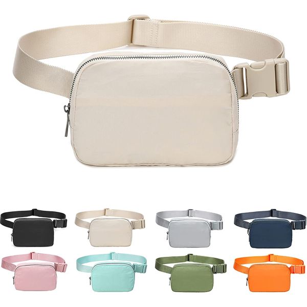 Unisex Mini Belt Bag with Adjustable Strap Crossbody Waist Bag for Workout Shopping Travelling Hiking (Beige)