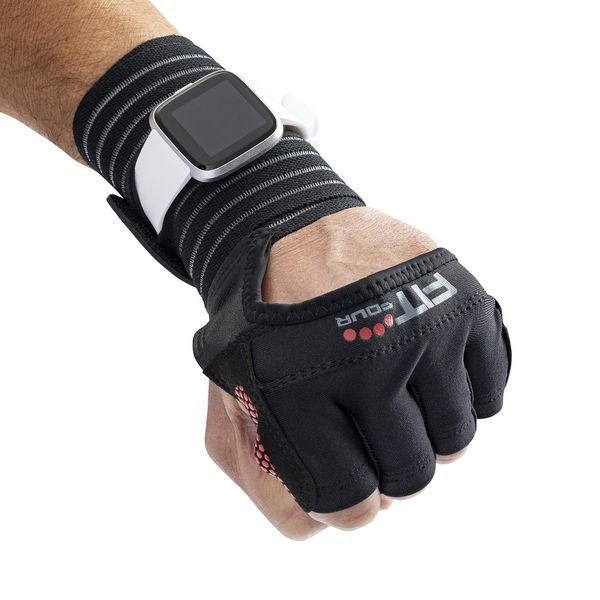 Fit Four OCR Slit Grip Gloves Obstacle Course Racing & Mud Run Hand Protection | Wrist Support with Slit for Fitness Watch (Black/Red, Medium)