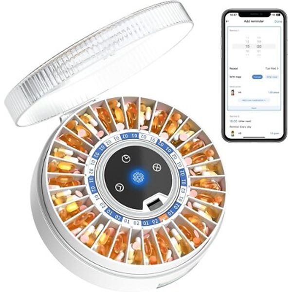 Zoksi Premium Automatic Pill Dispenser with Fingerprint & Key Lock, Smart Monthl