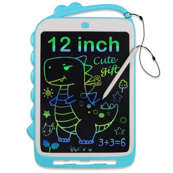 QQO 12 Inch LCD Writing Tablet for Kids - Travel Essentials Mess-Free Drawing Pad, Educational Doodle Board, Kids Games Toys for Boys and Girls Aged 3-8 Years Old, Christmas & Birthday Gift - Blue