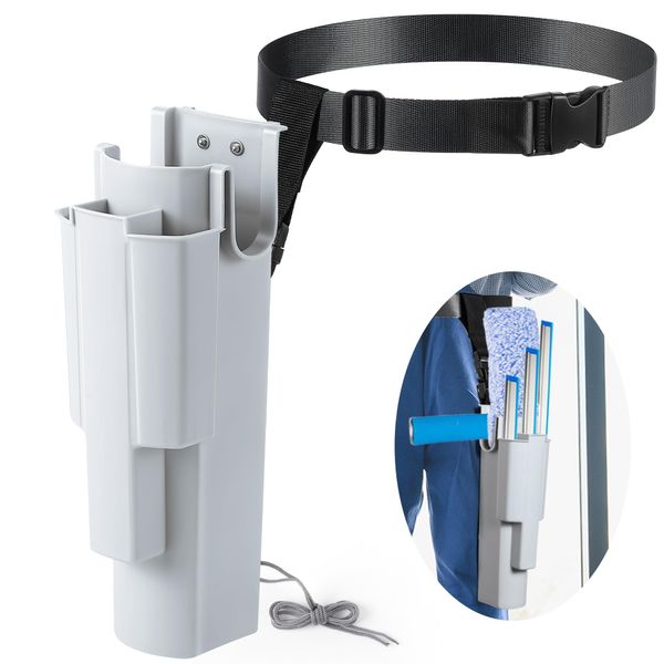 Feekoon Window Cleaning Holster with Belt, Detachable Side Bucket, Squeegee Holder, Grey PP Plastic Tool Belt for Window Cleaners