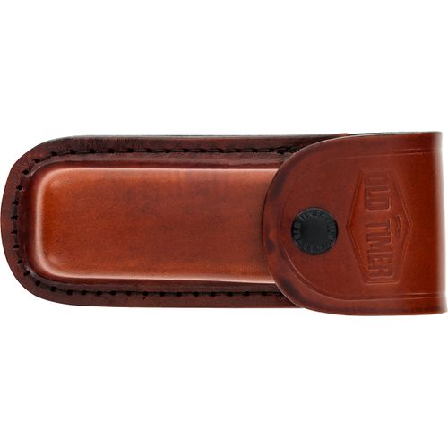 Old Timer LS2 Large Size Brown Leather Belt Sheath with Button Clasp, Hard Exterior, and Convenient Size with Traditional Folding Pocket Knives or Multitools for EDC, Camping, Hunting, and Outdoors