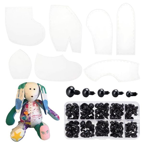 WEBEEDY Bunny Sewing Pattern Template Kit with Black Safety Eyes, Acrylic Quilting Template Stencil Patterns Art Craft Kit for Beginners DIY Handmade Cutting 8" Animal Easter Gift