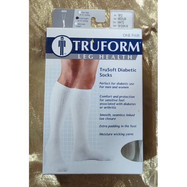 NEW TRUFORM LEG HEALTH TRUSOFT DIABETIC SOCKS MED WHITE COMPRESSION 8-15 mmHg