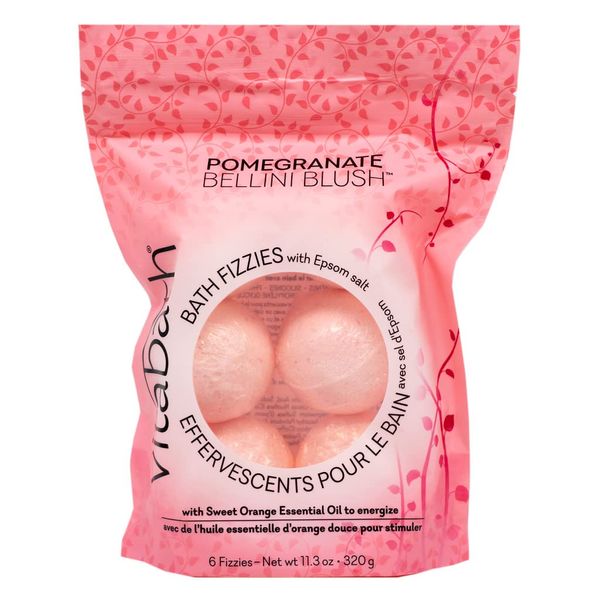 Vitabath Bath Fizzies with Epsom Salt Relax Nourish Unwind Pomegranate Bellini Blush Calming Aromatherapy for Body & Mind, Muscle Soreness & Reviving Skin Nourishment - 6 Count