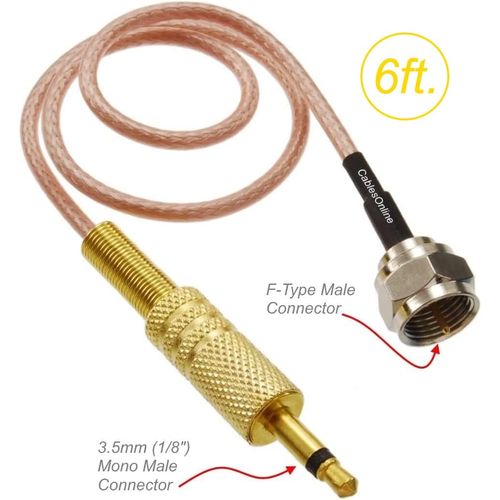 CABLESONLINE.COM ATLANTIC COMPUTERTECH F-Type Male to 3.5mm (1/8") TS Male 50-Ohm RG316 Coax Low Loss Jumper RF Cable (6-feet)