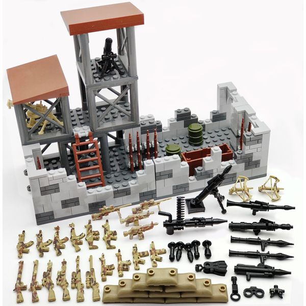 Military Base Building Block Sets for Army Minifigure War Accessories,Flexible and Movable Military Guard Tower Guns Weapons Toys for Kids,MOC Small Particle Assembled Building Blocks