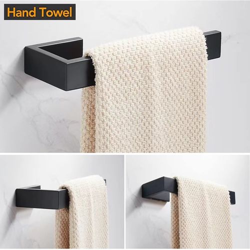 JOPOFI Hand Towel Holder - Thicken SUS 304 Stainless Steel Towel Holder for Bathroom Wall, 8" Rectangular Modern Design Towel Ring, Contemporary Hand Towel Rack - Matte Black