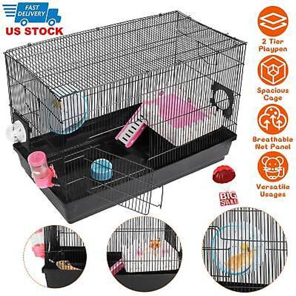 Small Animal Pet Hamster Cage Habitat Platform Gerbils Mice Rat Running Wheels