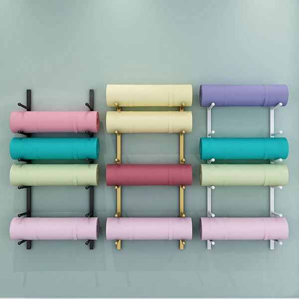 Yoga Mat Holder Pilates Wall Organizer Foam Roller Steel Storage Organizer Rack Shelf, Black 3 Tiers