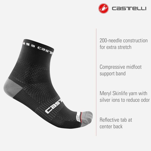 Castelli Men’s Rosso Corsa Pro 9 Sock, Performance Cycling Apparel Sock with Midfoot Support Band & Cushion Pad - Black - Large/X-Large