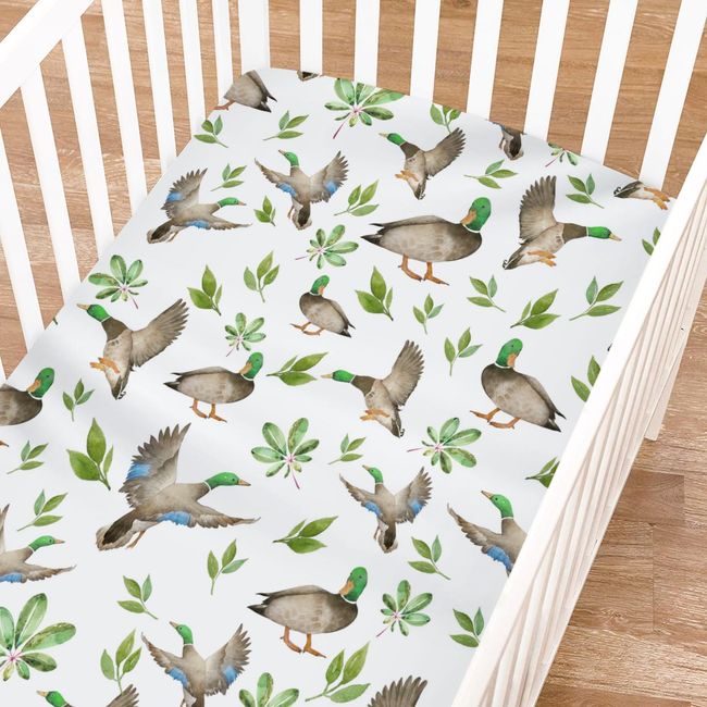 Hunting Wild Duck Leaves Fitted Crib Sheet for Baby Boys and Girls 52