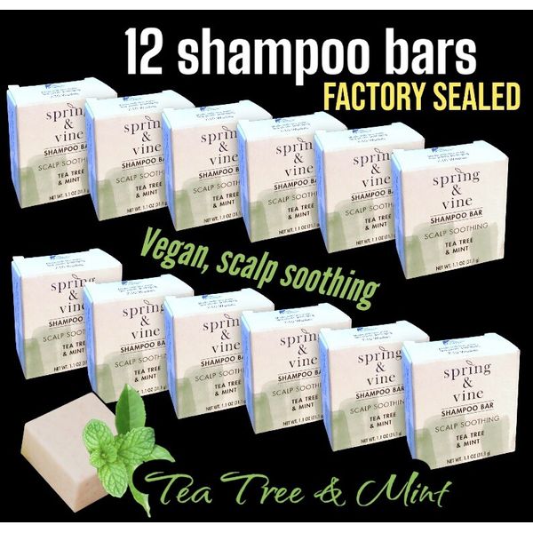 12 Pack SPRING & VINE Tea Tree & Mint Shampoo Bar:vegan,soothing w Essential Oil