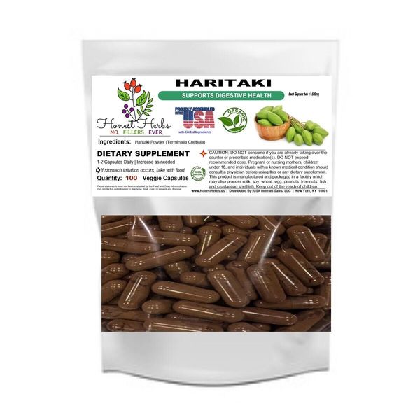 Herbal Haritaki Capsules- Fruit Powder - Veggie Cap - 500mg