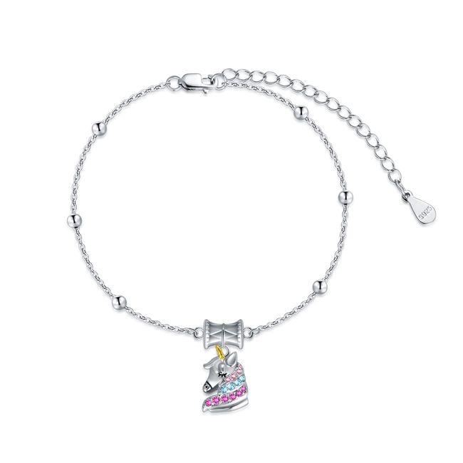 AOBOCO 925 Sterling Silber Einhorn Armband, Einhorn Geschenke für Mädchen (Mehrfarbig)