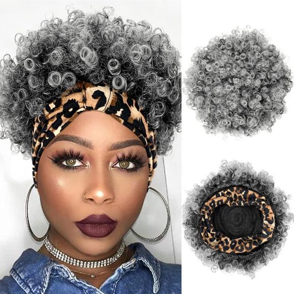 Allyreetress Short Wigs for Black Women Afro Wigs for Black Women Headband Wig with Headbands Attached Kinky Curly Pineapple Wig(T1B/gray)