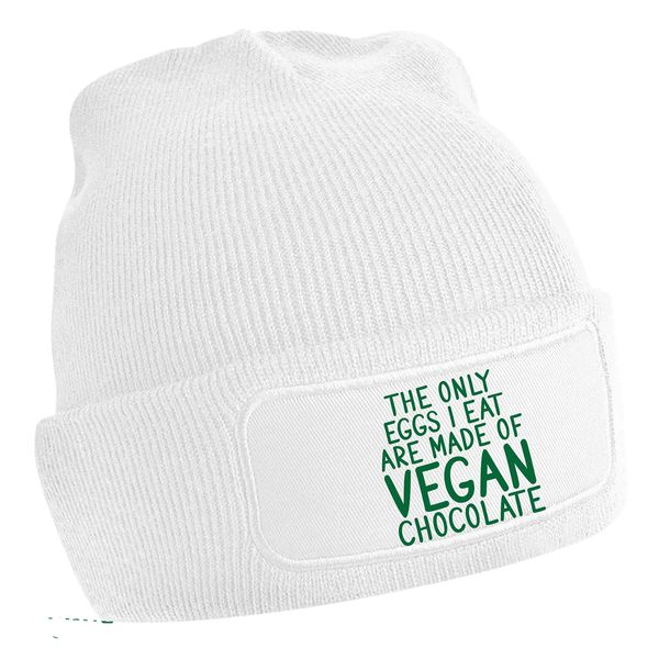 Flox Creative White Beanie Only Eggs I Eat Vegan Chocolate