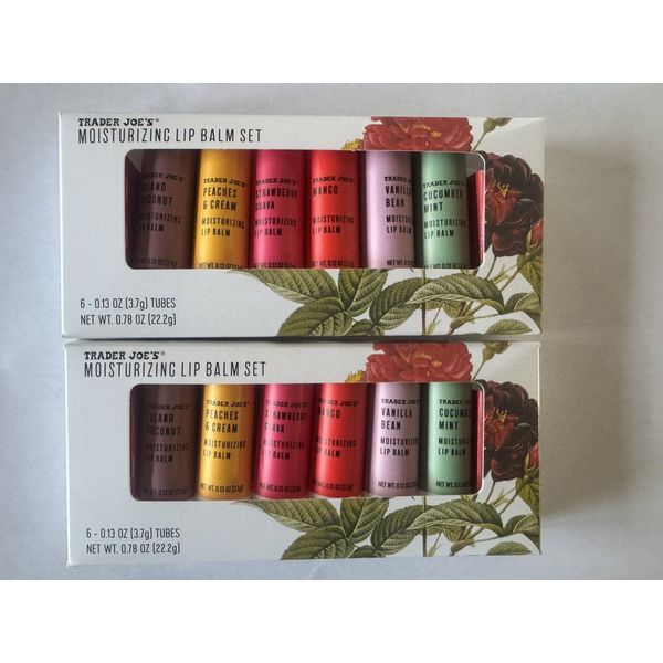 2 Packs Trader Joe's Moisturizing Lip Balm Set 6 Assorted Flavors Gift Box