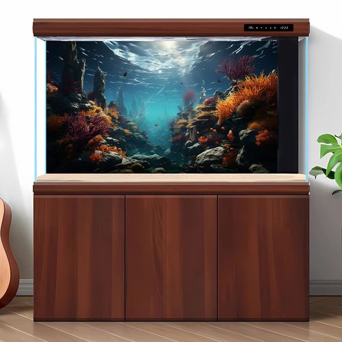 Under The Sea Fish Tank Background Underwater Coral Reef Aquarium Background Undersea Rock Cave Sunray Terrarium Background Tropical Fish Ocean Aquarium Backdrop for Fish Tank Decors 30x18in