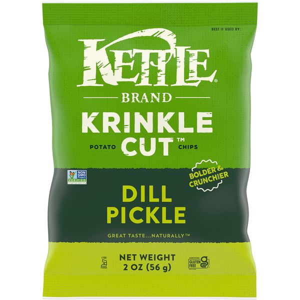 Kettle Brand Potato Chips, Krinkle Cut, Dill Pickle Kettle Chips, Snack Bag 2 Oz (Pack of 6)