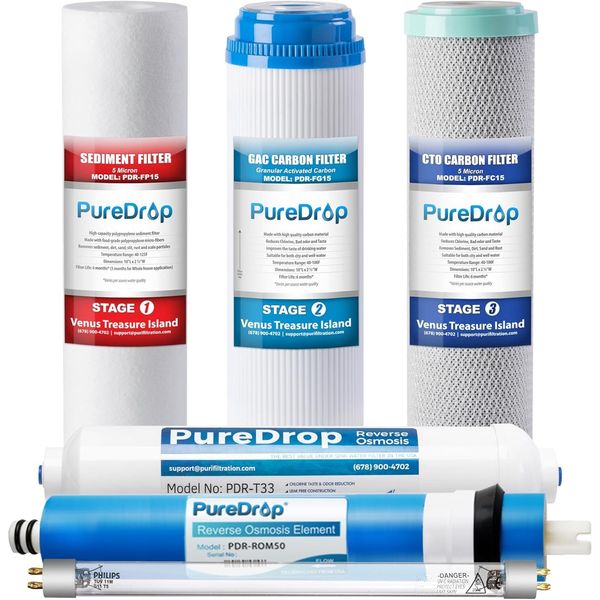 PDR-F6U Replacement Reverse Osmosis Water Filter Set with UV light Filter