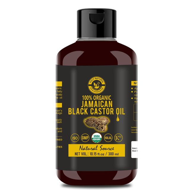 Organic Jamaican Black Castor Oil (10.15 fl oz) USDA Certified, Traditional Handmade with Typical and Traditional roasted castor beans smell ,100% Pure black Castor Oil (No Additive, No preservative)