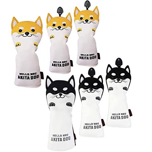 Golf Headcover Driver 440cc 460cc Cover DR/Wood FW 2pcs/3 Piece Set Waterproof with Conversion Doug Akita Inu (Akita Inu Beige)